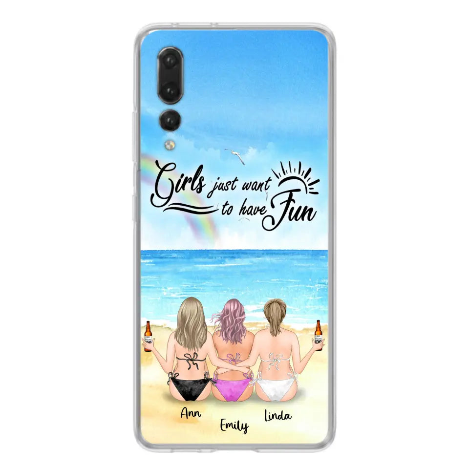 Personalized Best Friends Phone Case - Up to 3 Besties - Girls Just Want To Have Fun - Bikini Girls With Drinks