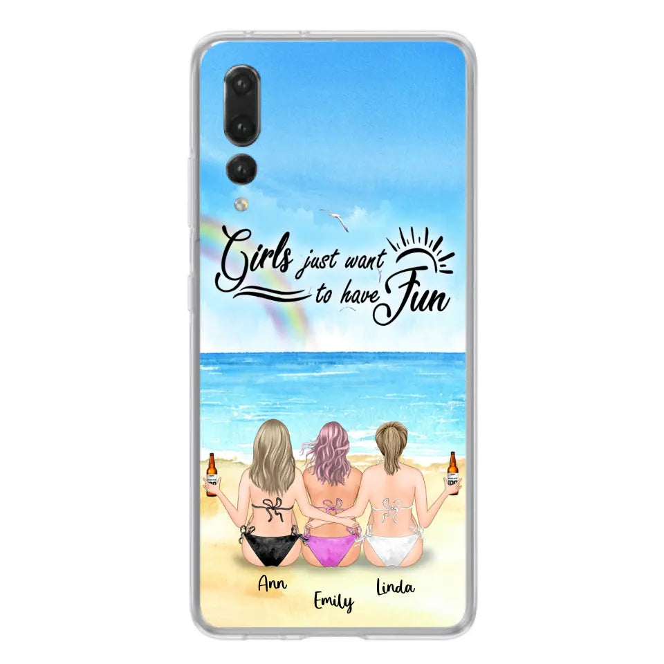 Personalized Best Friends Phone Case - Up to 3 Besties - Girls Just Want To Have Fun - Bikini Girls With Drinks