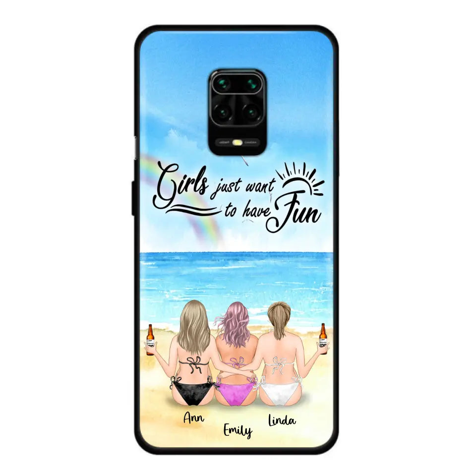 Personalized Best Friends Phone Case - Up to 3 Besties - Girls Just Want To Have Fun - Bikini Girls With Drinks