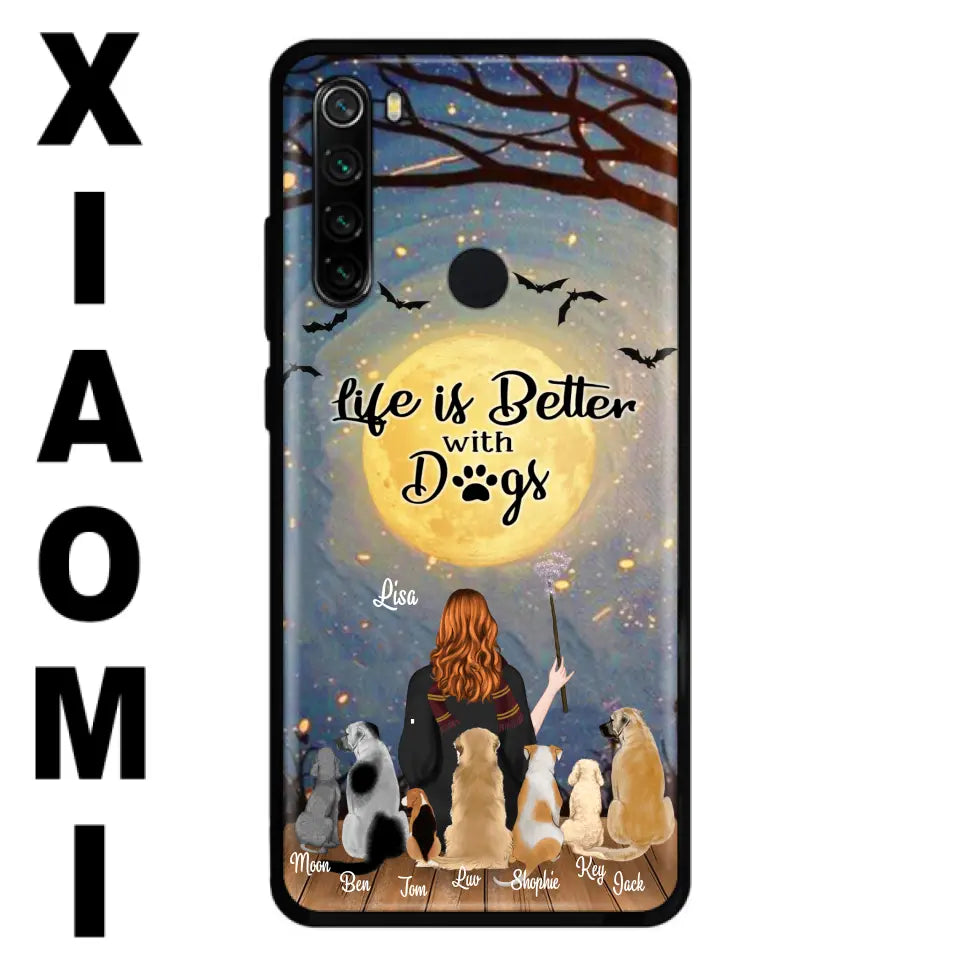 Personalized Witch Phone Case - Up to 7 Dogs - Gift For Dog Lover - Life Is Better With Dogs