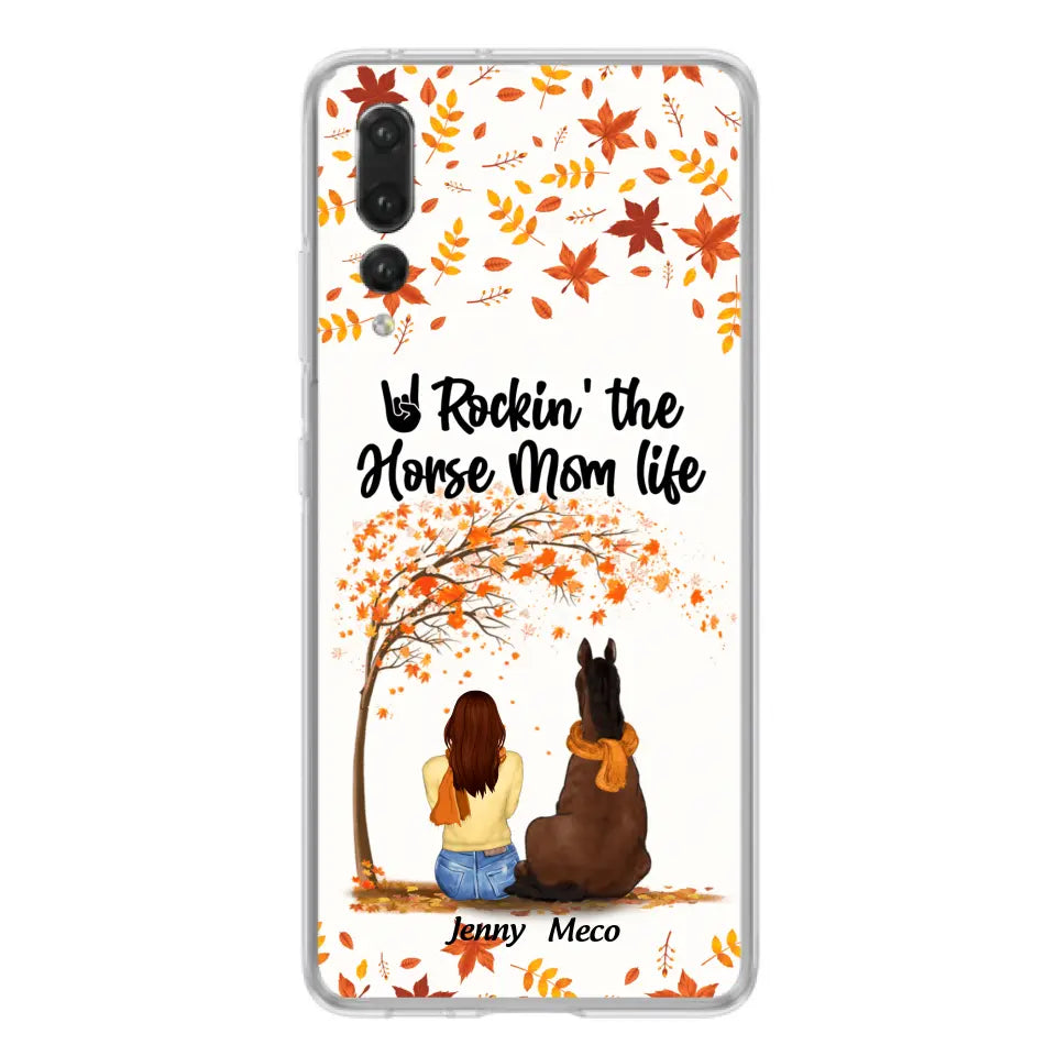 Personalized Horse Mom In Autumn Phone Case - Girl With Up to 3 Horses - Case For Xiaomi, Oppo And Huawei