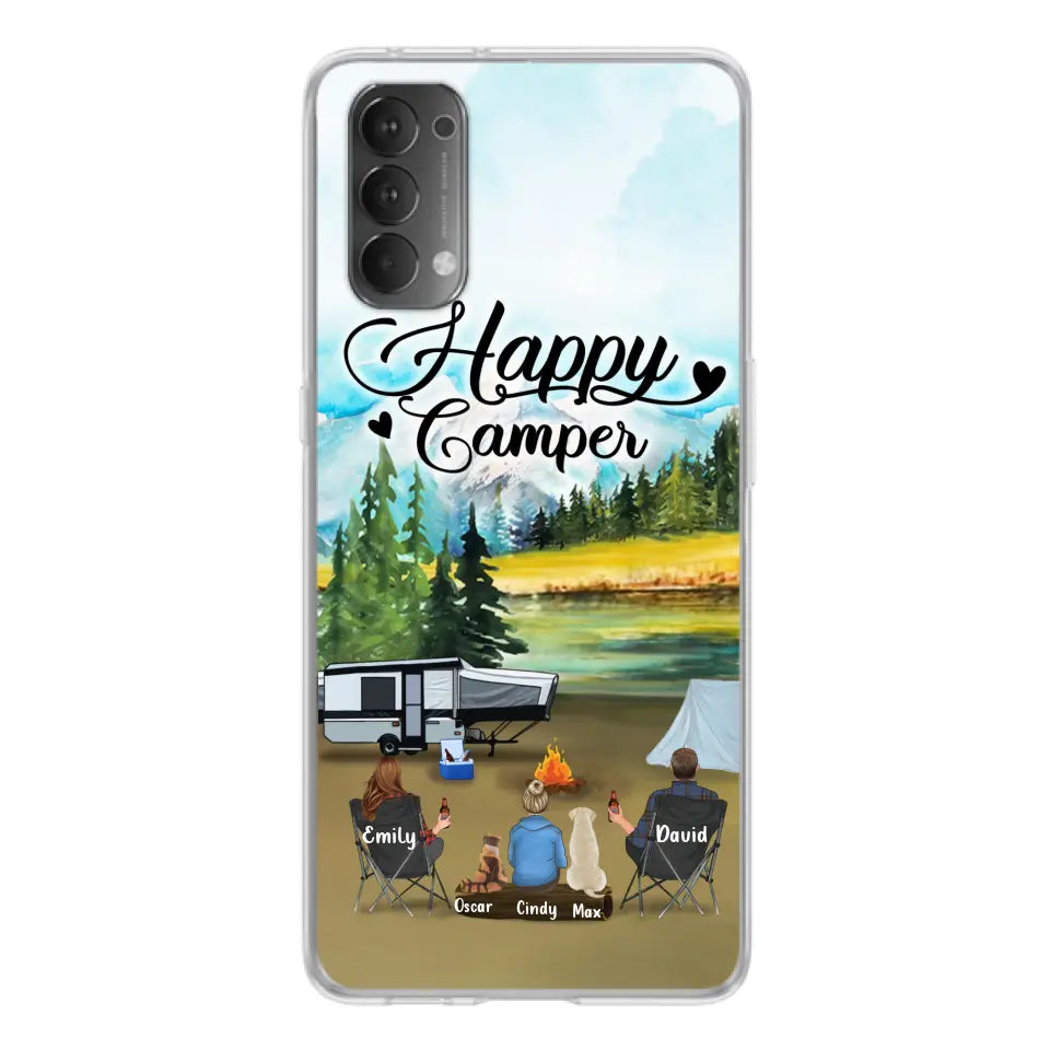 Personalized Camping Phone Case - Parents With 1 Kids And 2 Pets - Best Gift For Family - Happy Camper - Case For Xiaomi, Oppo And Huawei
