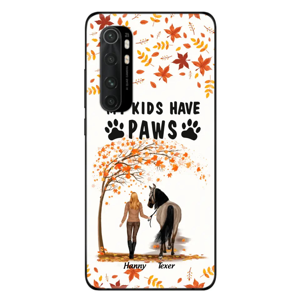Personalized Horse Mom In Autumn Phone Case - Girl With Up to 2 Horses - My Kids Have Paws - Case For Xiaomi, Oppo And Huawei