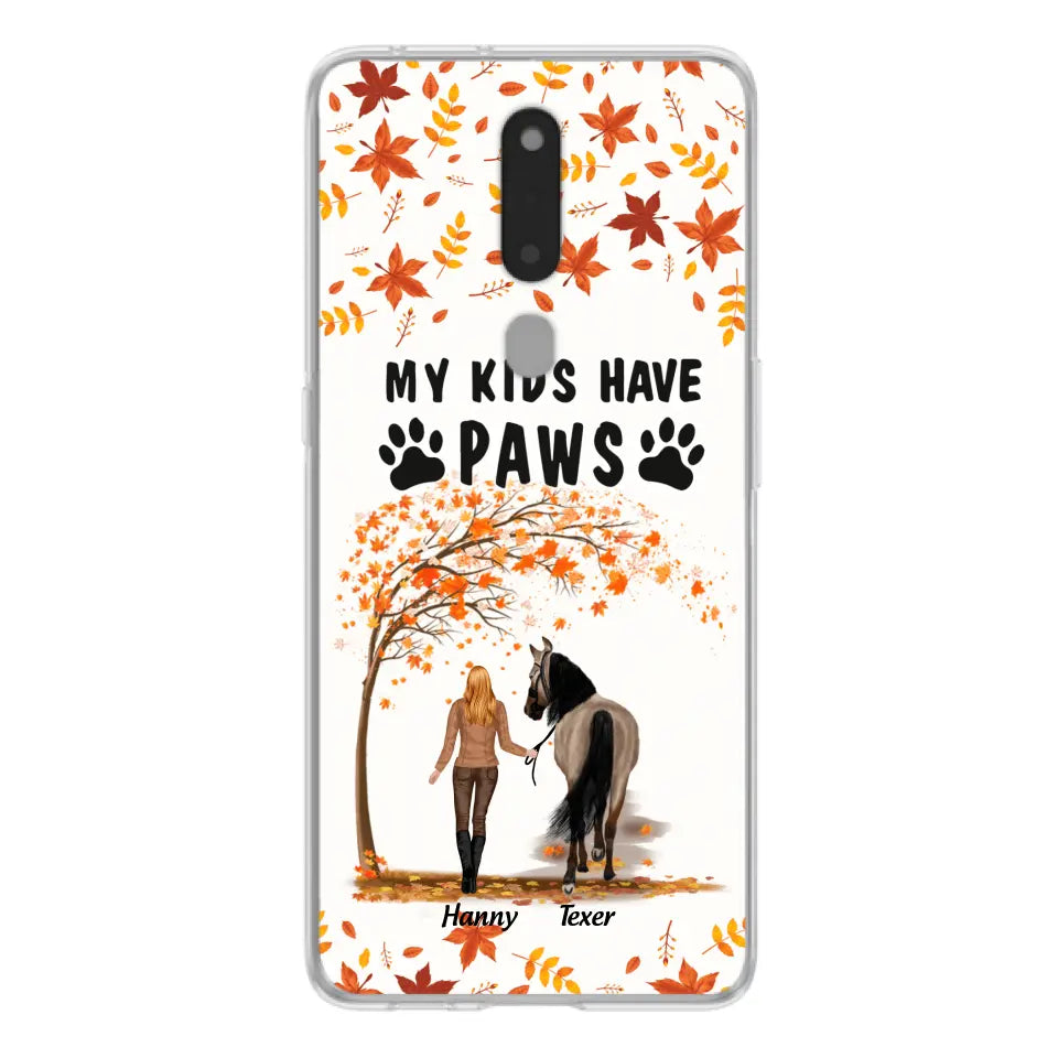 Personalized Horse Mom In Autumn Phone Case - Girl With Up to 2 Horses - My Kids Have Paws - Case For Xiaomi, Oppo And Huawei