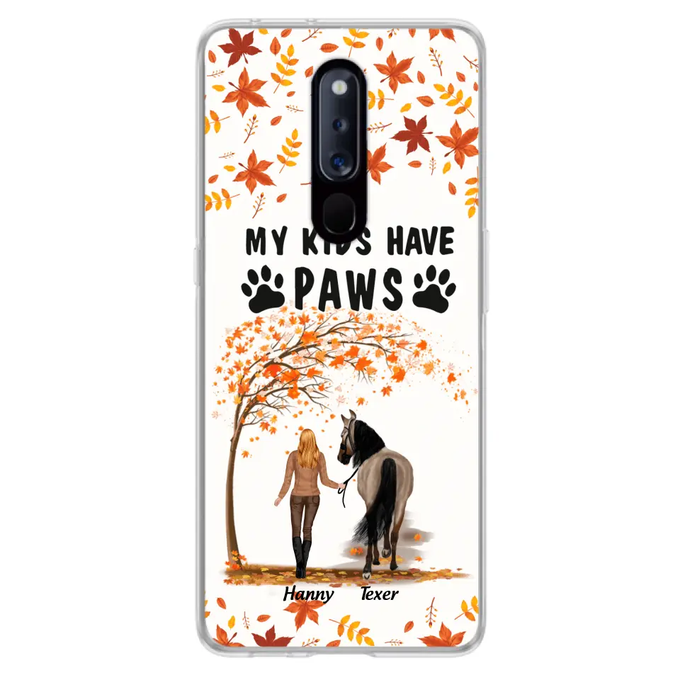 Personalized Horse Mom In Autumn Phone Case - Girl With Up to 2 Horses - My Kids Have Paws - Case For Xiaomi, Oppo And Huawei