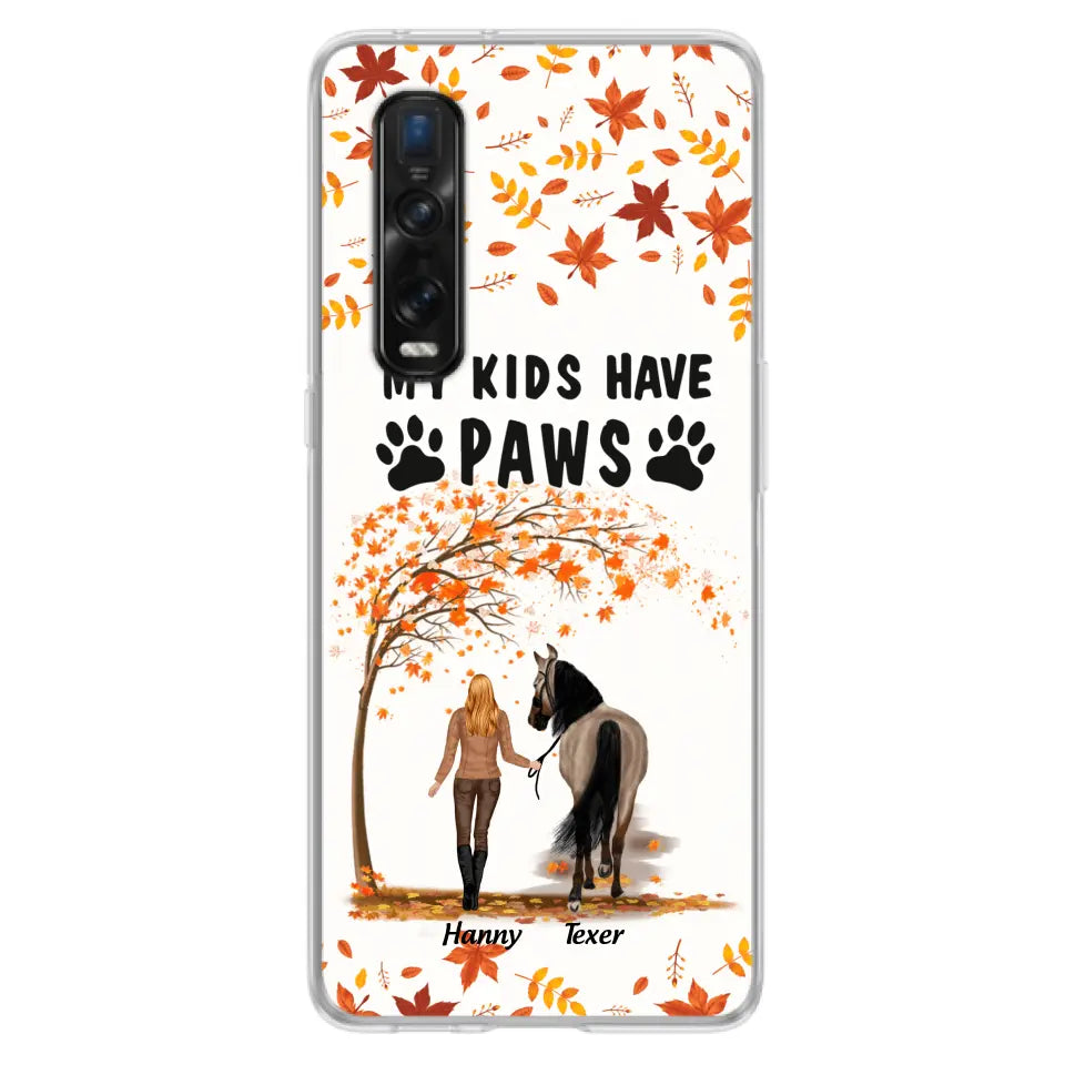 Personalized Horse Mom In Autumn Phone Case - Girl With Up to 2 Horses - My Kids Have Paws - Case For Xiaomi, Oppo And Huawei
