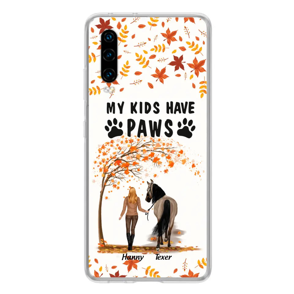 Personalized Horse Mom In Autumn Phone Case - Girl With Up to 2 Horses - My Kids Have Paws - Case For Xiaomi, Oppo And Huawei