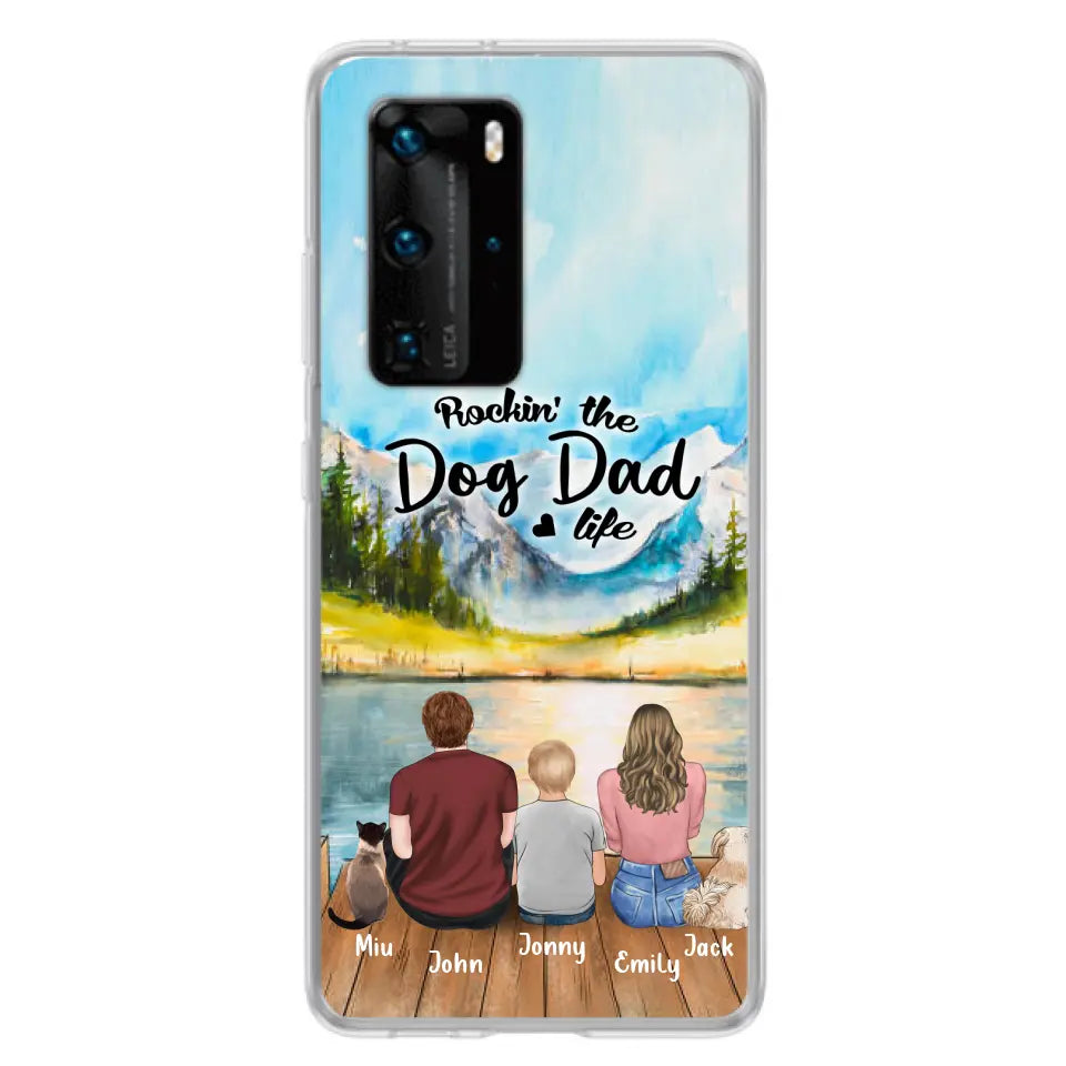 Personalized Pet Couple Phone Case - Parent With 1 Kid And 2 Pets - Case For Xiaomi, Oppo And Huawei