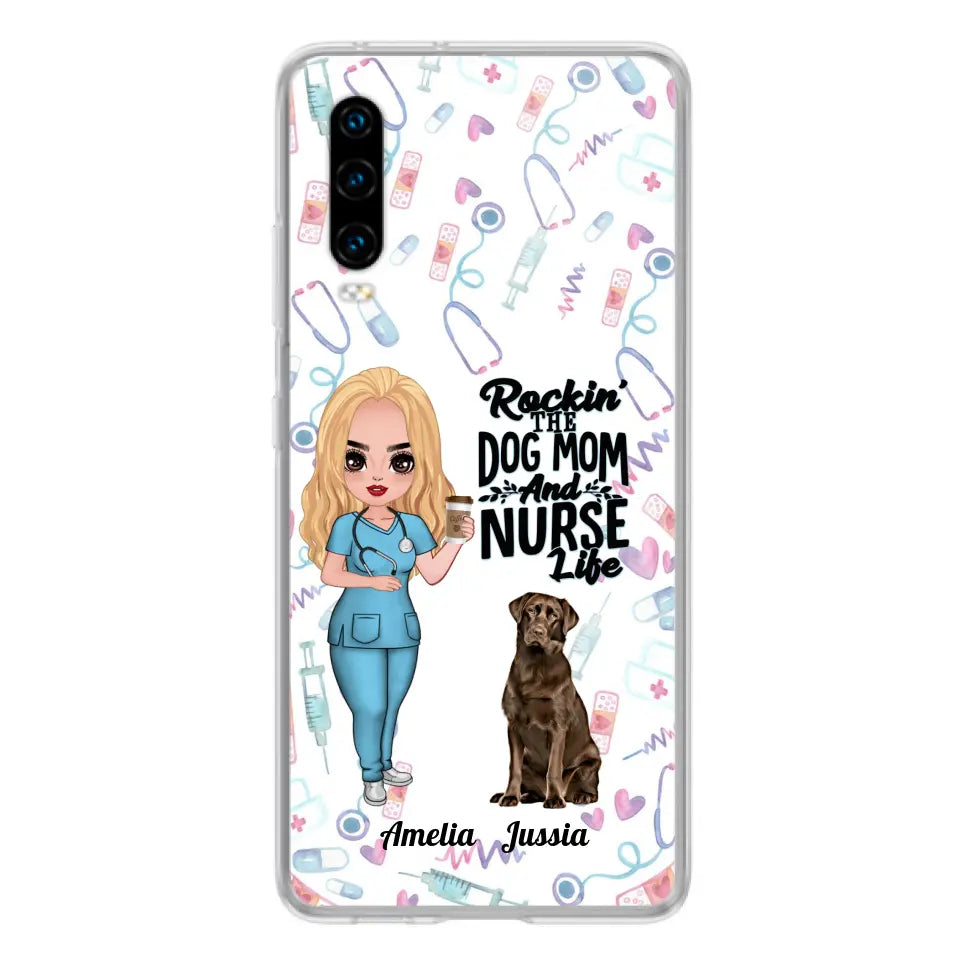 Personalized Nurse Dog Mom Phone Case - Up to 5 Dogs - Gift Idea For Dog Lover - Rockin' The Dog Mom And Nurse Life - Case For Xiaomi, Oppo And Huawei
