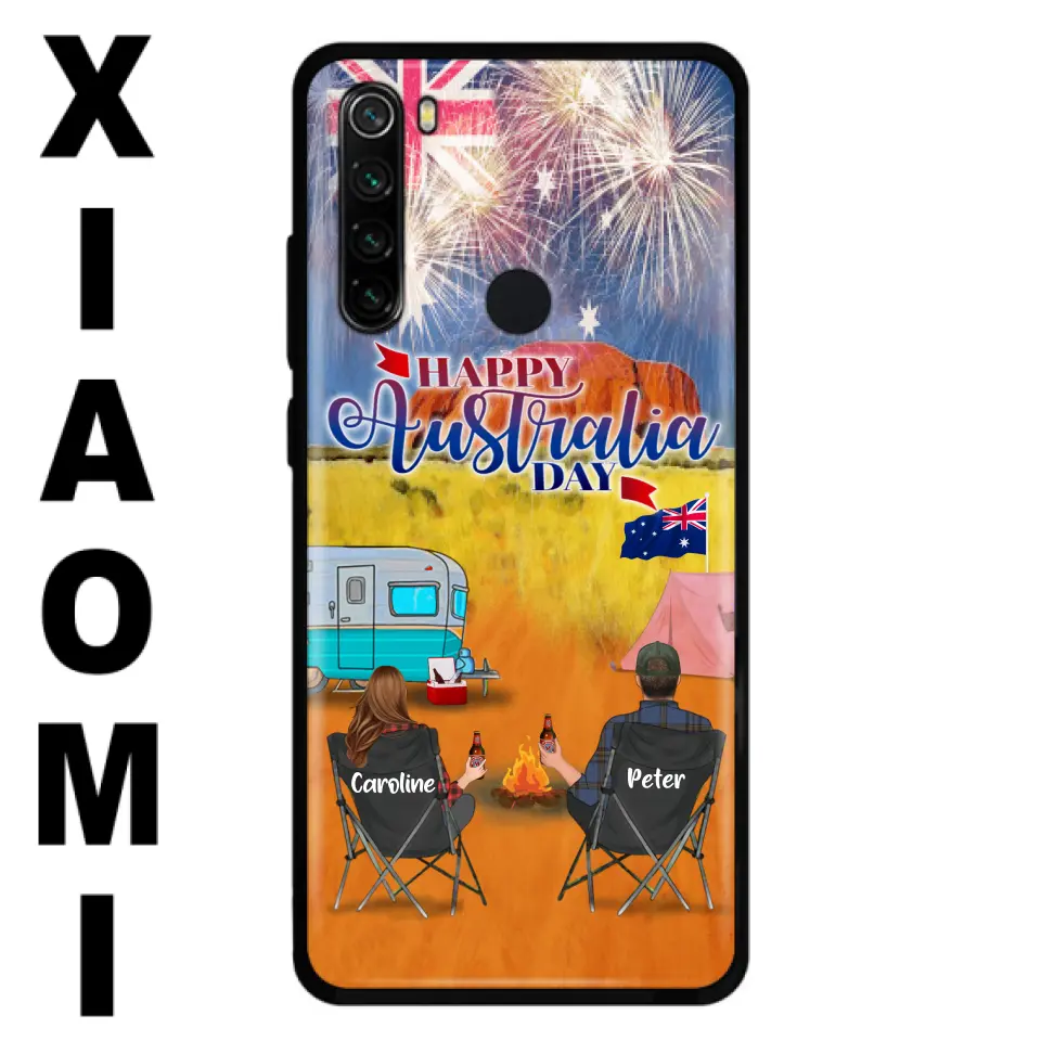 Personalized Camping Happy Australia Day Phone Case - Couple/Parents With Up to 2 Kids And 2 Pets - Gift Idea For Camping Lover - Case For Xiaomi, Oppo And Huawei