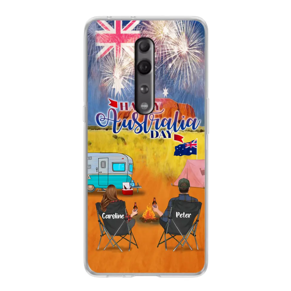 Personalized Camping Happy Australia Day Phone Case - Couple/Parents With Up to 2 Kids And 2 Pets - Gift Idea For Camping Lover - Case For Xiaomi, Oppo And Huawei