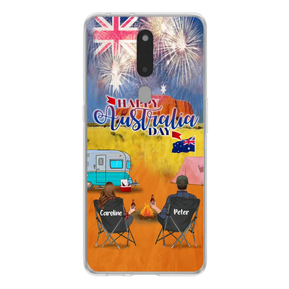 Personalized Camping Happy Australia Day Phone Case - Couple/Parents With Up to 2 Kids And 2 Pets - Gift Idea For Camping Lover - Case For Xiaomi, Oppo And Huawei