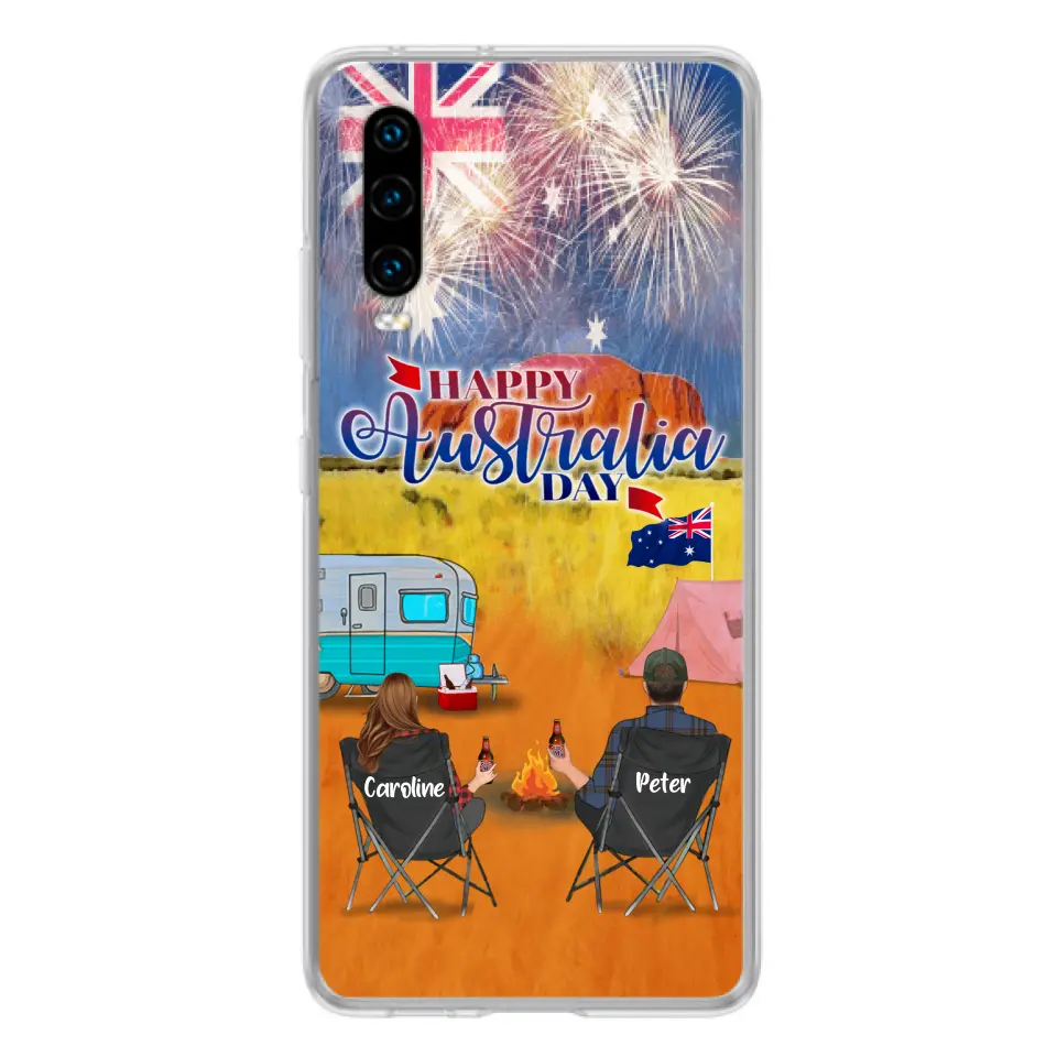Personalized Camping Happy Australia Day Phone Case - Couple/Parents With Up to 2 Kids And 2 Pets - Gift Idea For Camping Lover - Case For Xiaomi, Oppo And Huawei