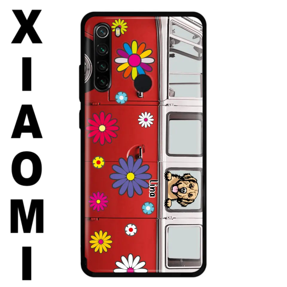 Personalized Campervan Hippie And Pet Phone Case - Up to 3 Pets - Gift Idea For Dog/Cat Lover - Case For Xiaomi, Oppo And Huawei