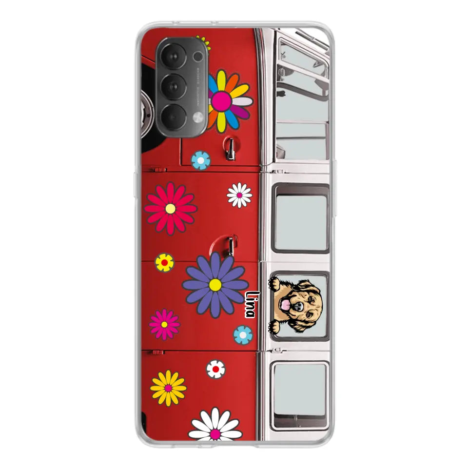 Personalized Campervan Hippie And Pet Phone Case - Up to 3 Pets - Gift Idea For Dog/Cat Lover - Case For Xiaomi, Oppo And Huawei