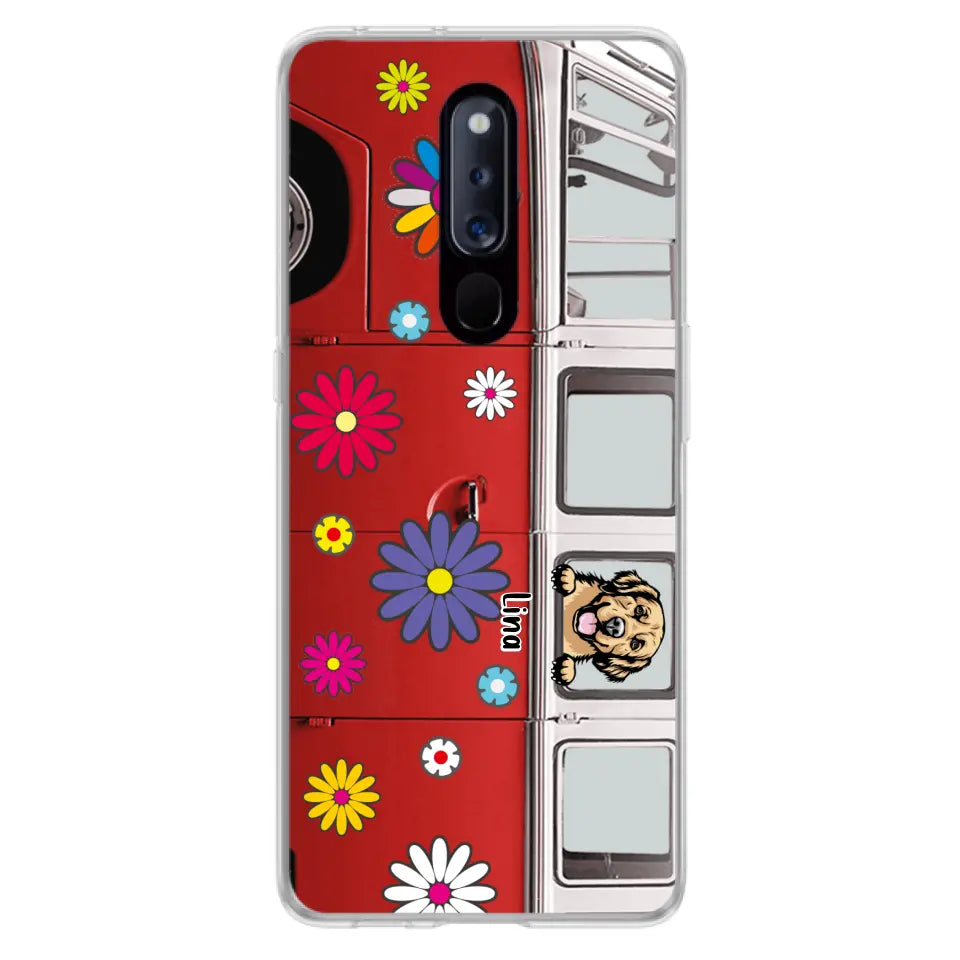 Personalized Campervan Hippie And Pet Phone Case - Up to 3 Pets - Gift Idea For Dog/Cat Lover - Case For Xiaomi, Oppo And Huawei