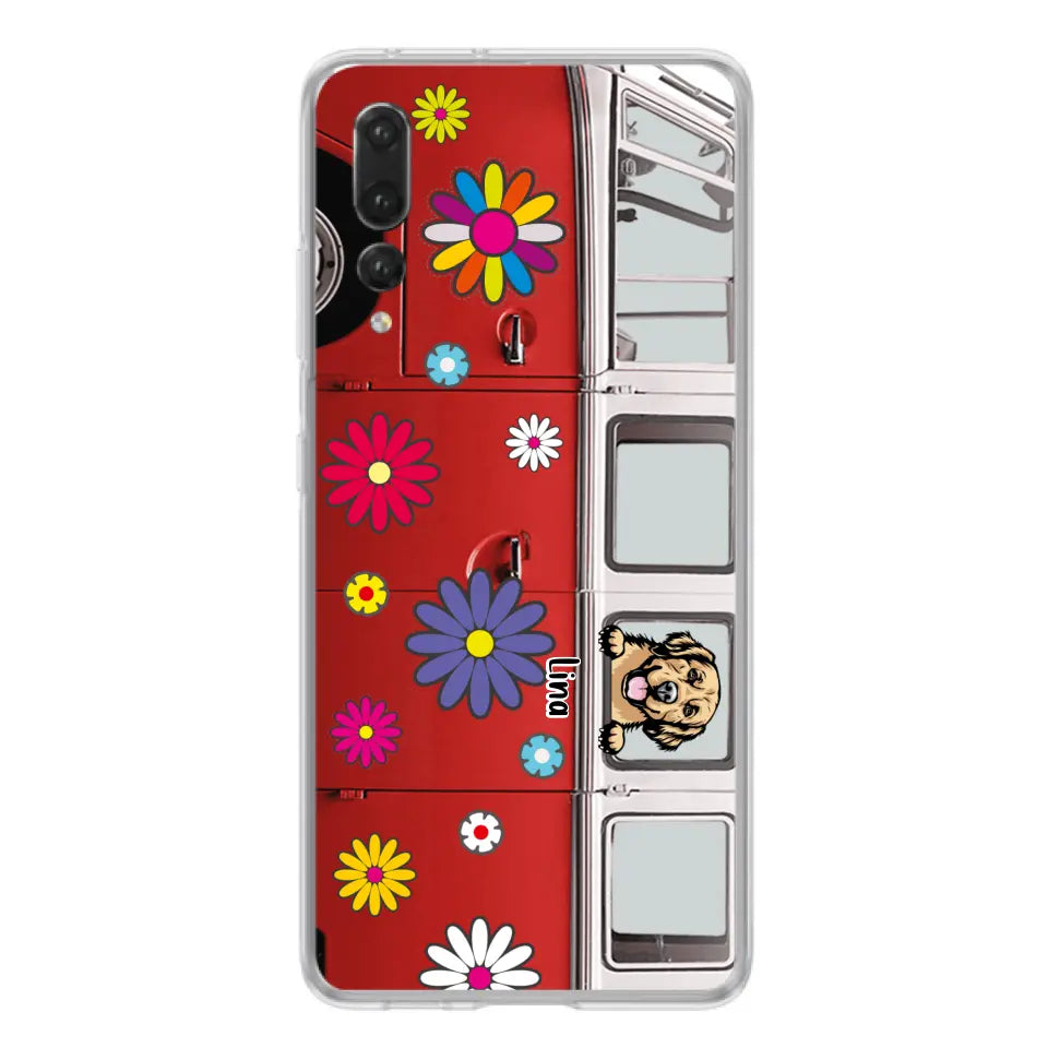 Personalized Campervan Hippie And Pet Phone Case - Up to 3 Pets - Gift Idea For Dog/Cat Lover - Case For Xiaomi, Oppo And Huawei
