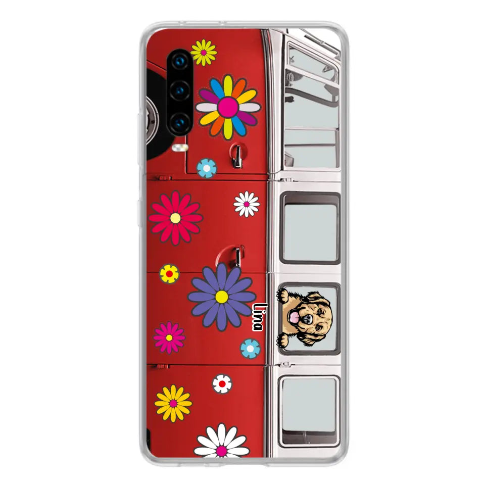 Personalized Campervan Hippie And Pet Phone Case - Up to 3 Pets - Gift Idea For Dog/Cat Lover - Case For Xiaomi, Oppo And Huawei