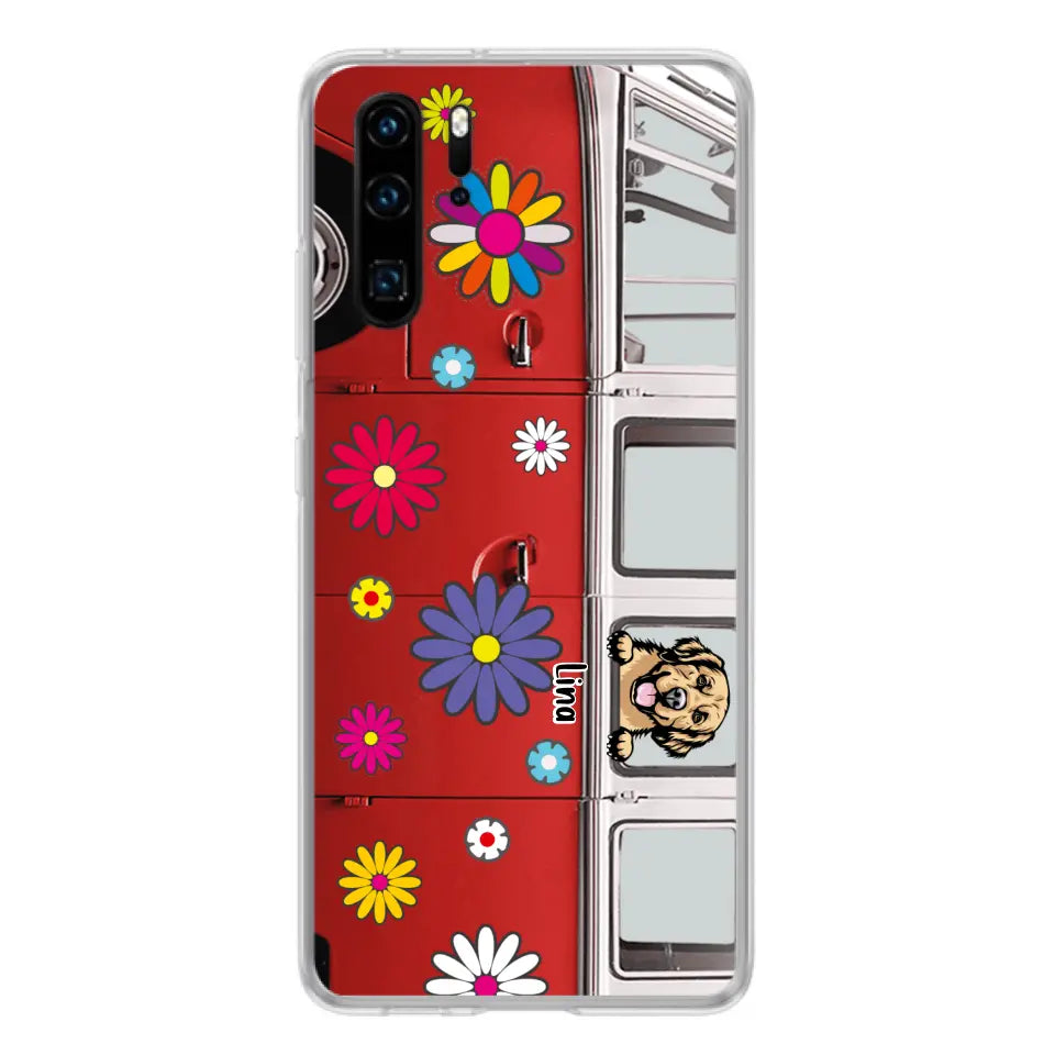 Personalized Campervan Hippie And Pet Phone Case - Up to 3 Pets - Gift Idea For Dog/Cat Lover - Case For Xiaomi, Oppo And Huawei
