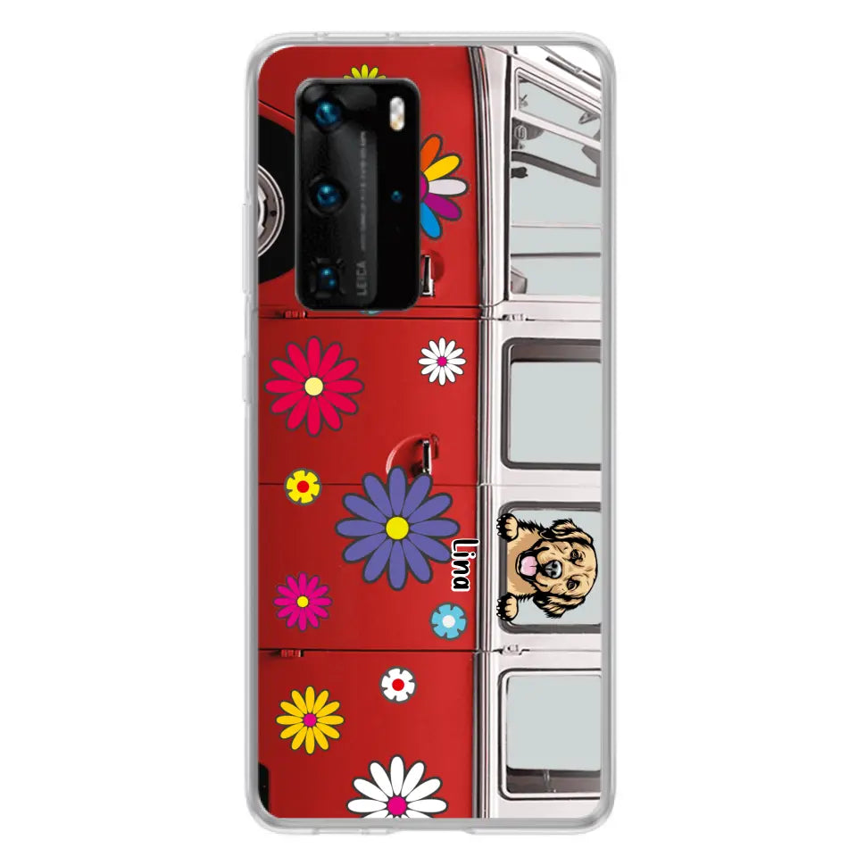 Personalized Campervan Hippie And Pet Phone Case - Up to 3 Pets - Gift Idea For Dog/Cat Lover - Case For Xiaomi, Oppo And Huawei