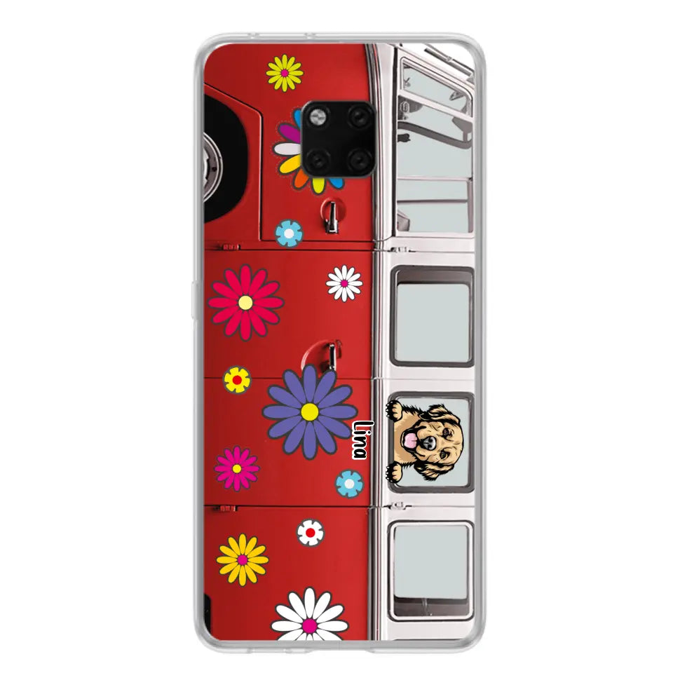 Personalized Campervan Hippie And Pet Phone Case - Up to 3 Pets - Gift Idea For Dog/Cat Lover - Case For Xiaomi, Oppo And Huawei