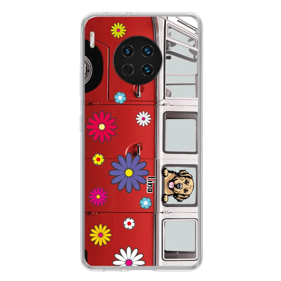 Personalized Campervan Hippie And Pet Phone Case - Up to 3 Pets - Gift Idea For Dog/Cat Lover - Case For Xiaomi, Oppo And Huawei