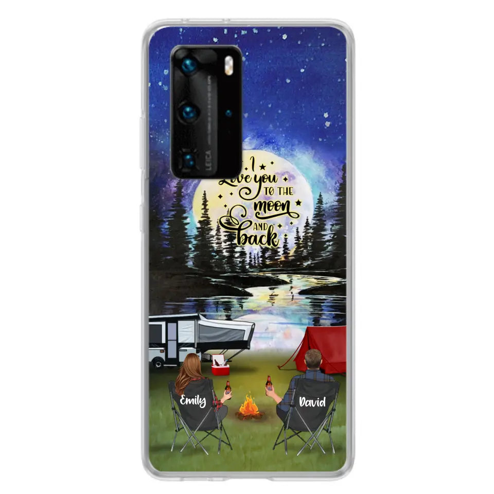 Personalized Camping Moon Phone Case - Couple/Parents With Up to 3 Kids And 4 Pets - Gift Idea For Camping Lover - I Love You To The Moon And Back - Case For Xiaomi, Oppo And Huawei