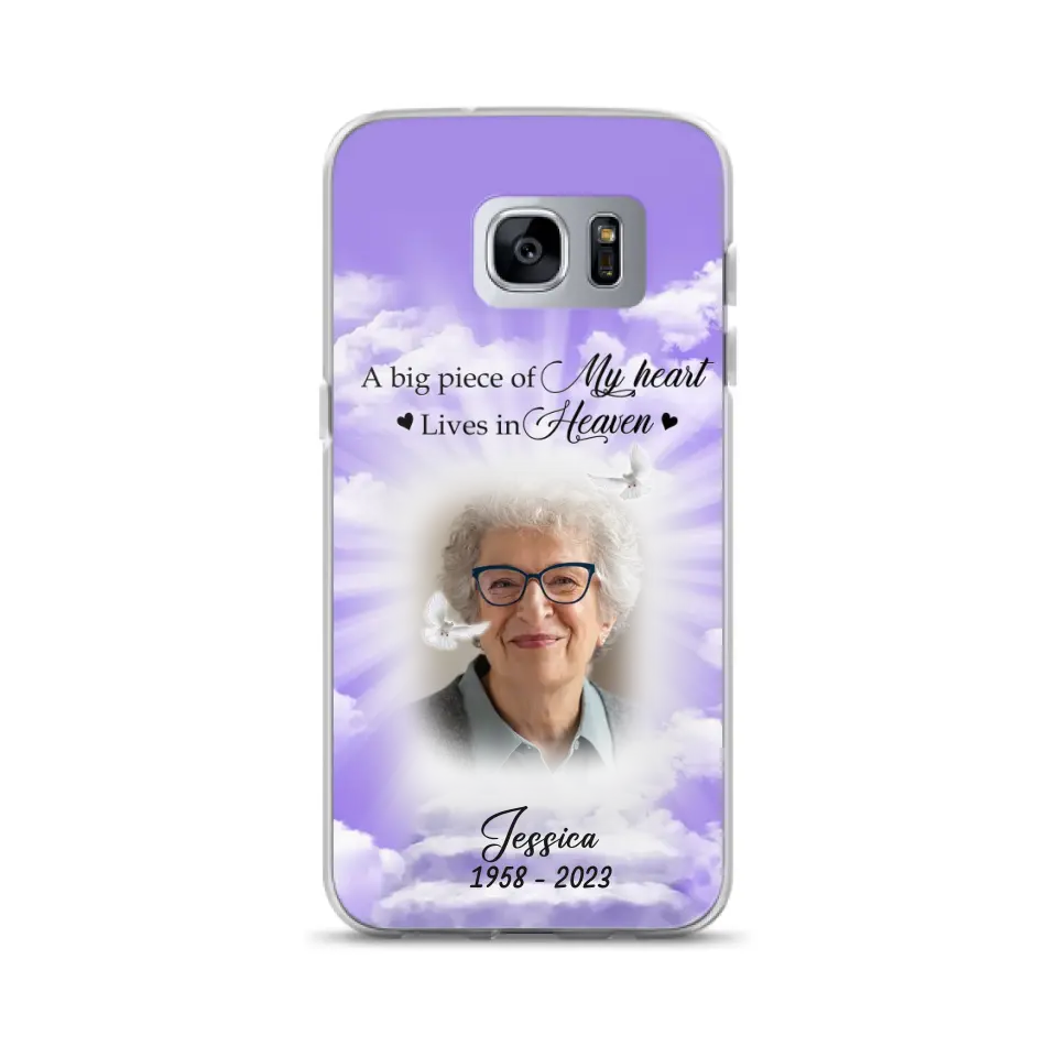 Custom Personalized Memorial Photo Phone Case - Memorial Gift Idea For Mother's Day/Father's Day - A Big Piece Of My Heart Lives In Heaven - Case For iPhone/Samsung