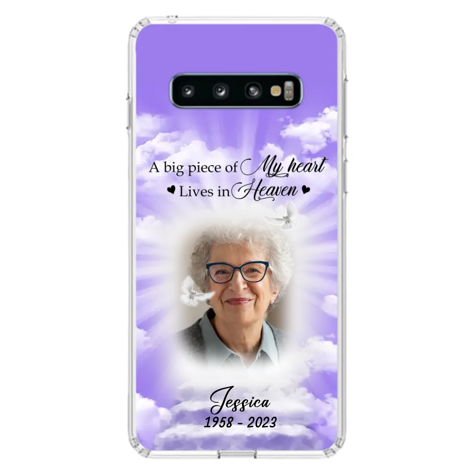 Custom Personalized Memorial Photo Phone Case - Memorial Gift Idea For Mother's Day/Father's Day - A Big Piece Of My Heart Lives In Heaven - Case For iPhone/Samsung