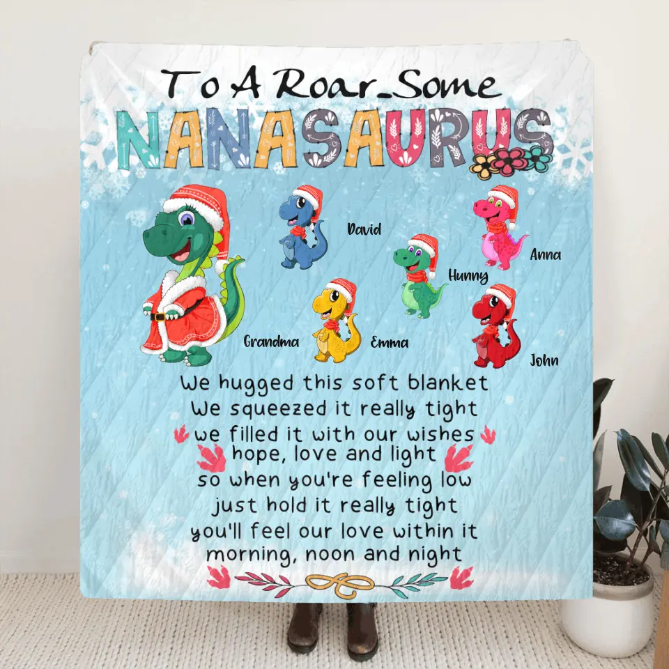 Personalized Grandma Dinosaurs Blanket - Up to 5 Grandkids Dinosaurs - To A Roar Some Nanasaurus