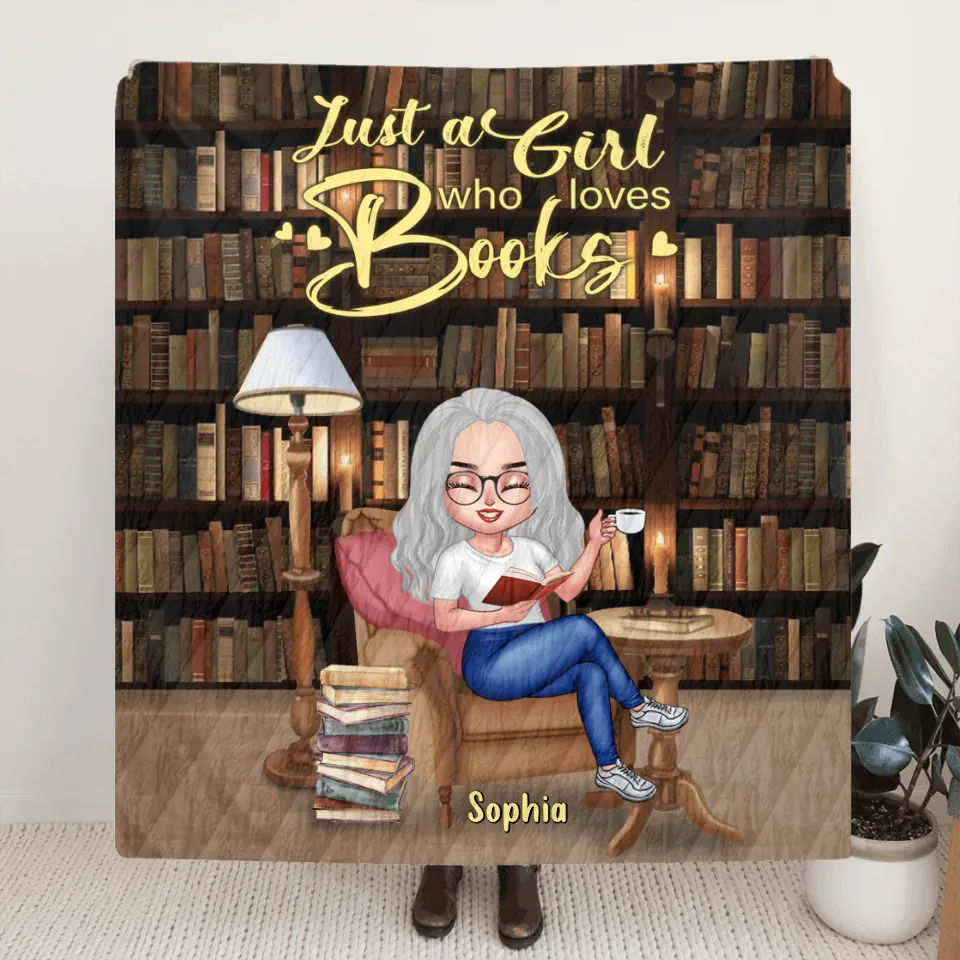 Personalized Reading Book Girl Fleece Throw Blanket/Quilt - Gift For Best Friend/Reading Lovers - Just A Girl Who Loves Books
