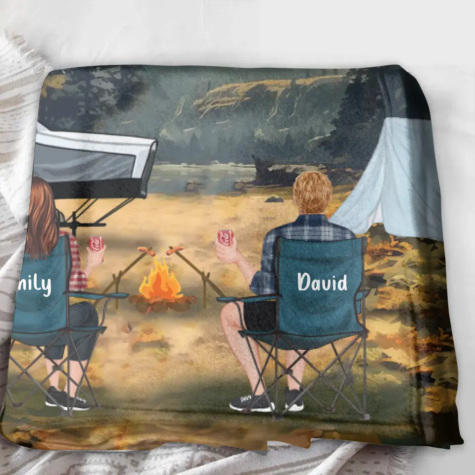 Personalized Yosemite Camping Quilt/Fleece Throw Blanket - Gift Idea For Couple, Camping Lovers, Family - Up to 5 Kids, 4 Pets - Fill Your Life With Adventures