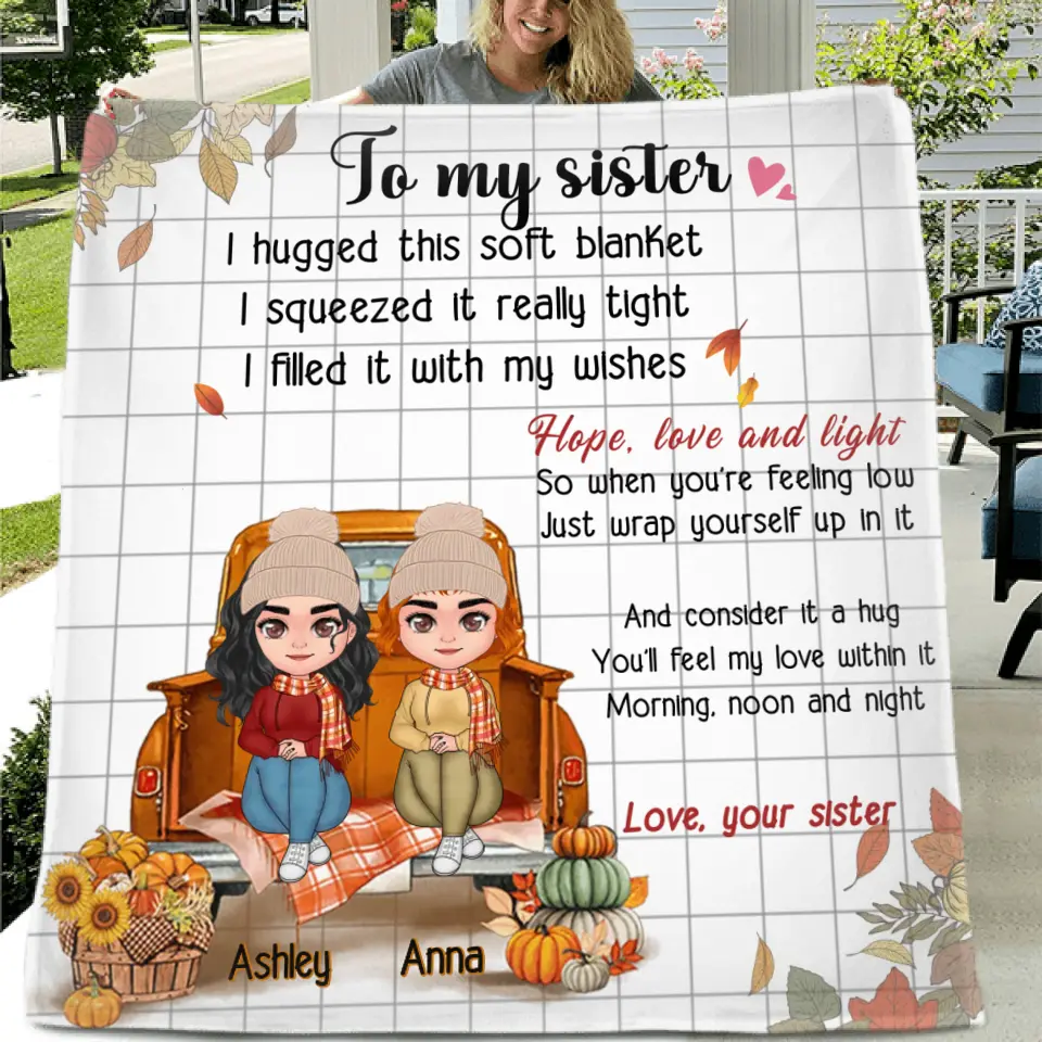 Personalized Autumn Sister Pillow Cover/Fleece Throw Blanket/Quilt - Autumn Gift Idea for Sisters - To My Sister