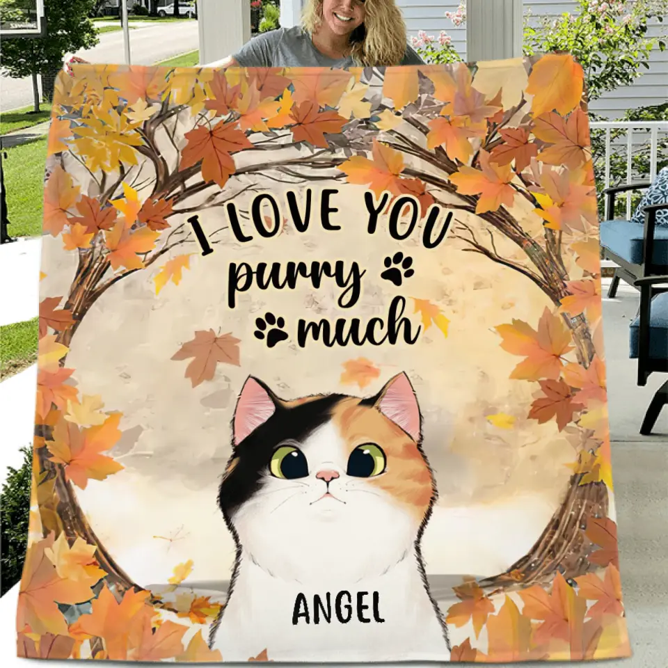 Personalized Cat Fleece Throw Blanket/Quilt - Gift Idea For Cat Lovers - Up to 6 Cats - I Love You Purry Much
