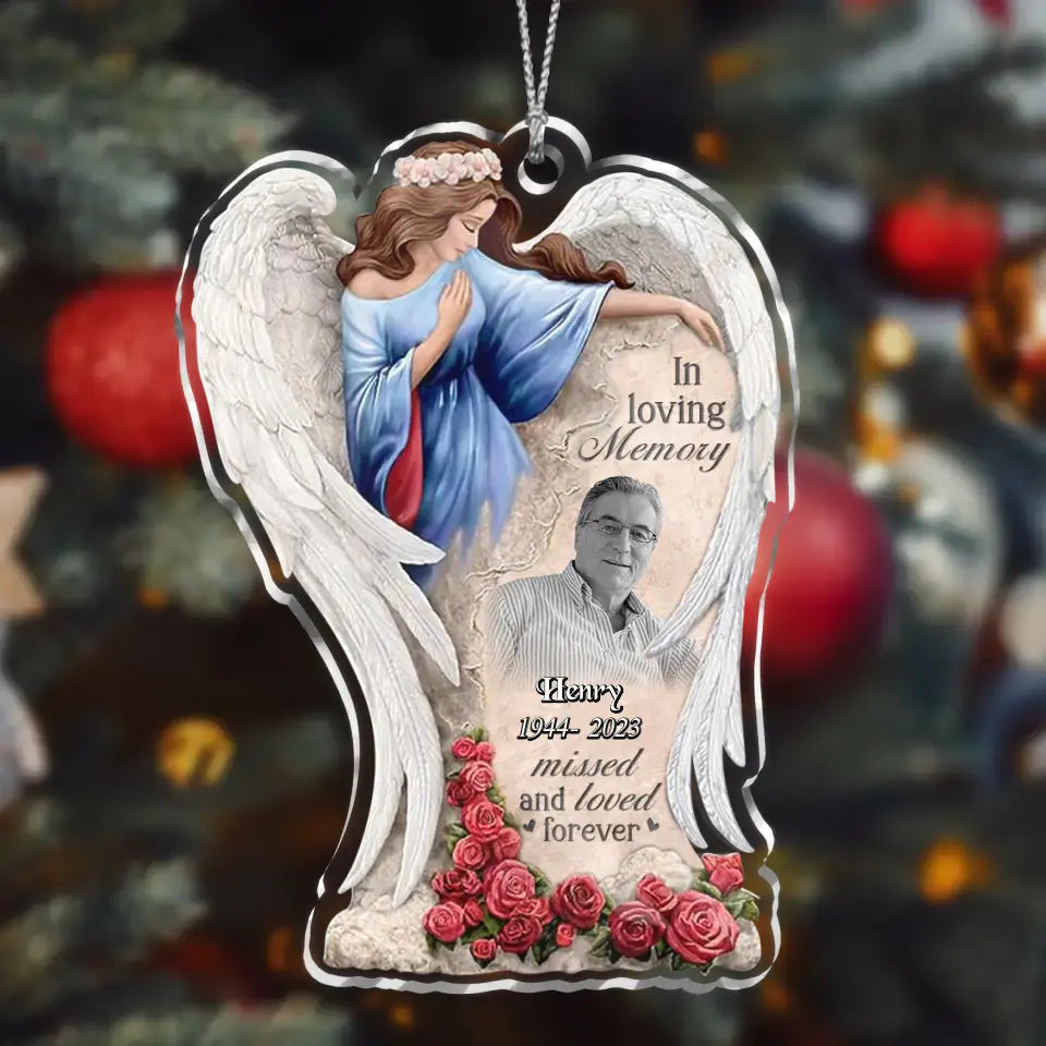 Personalized Angel Memorial Photo Acrylic Ornament -  Memorial Gift Idea For Christmas/Family Member - In Loving Memory Missed And Loved Forever