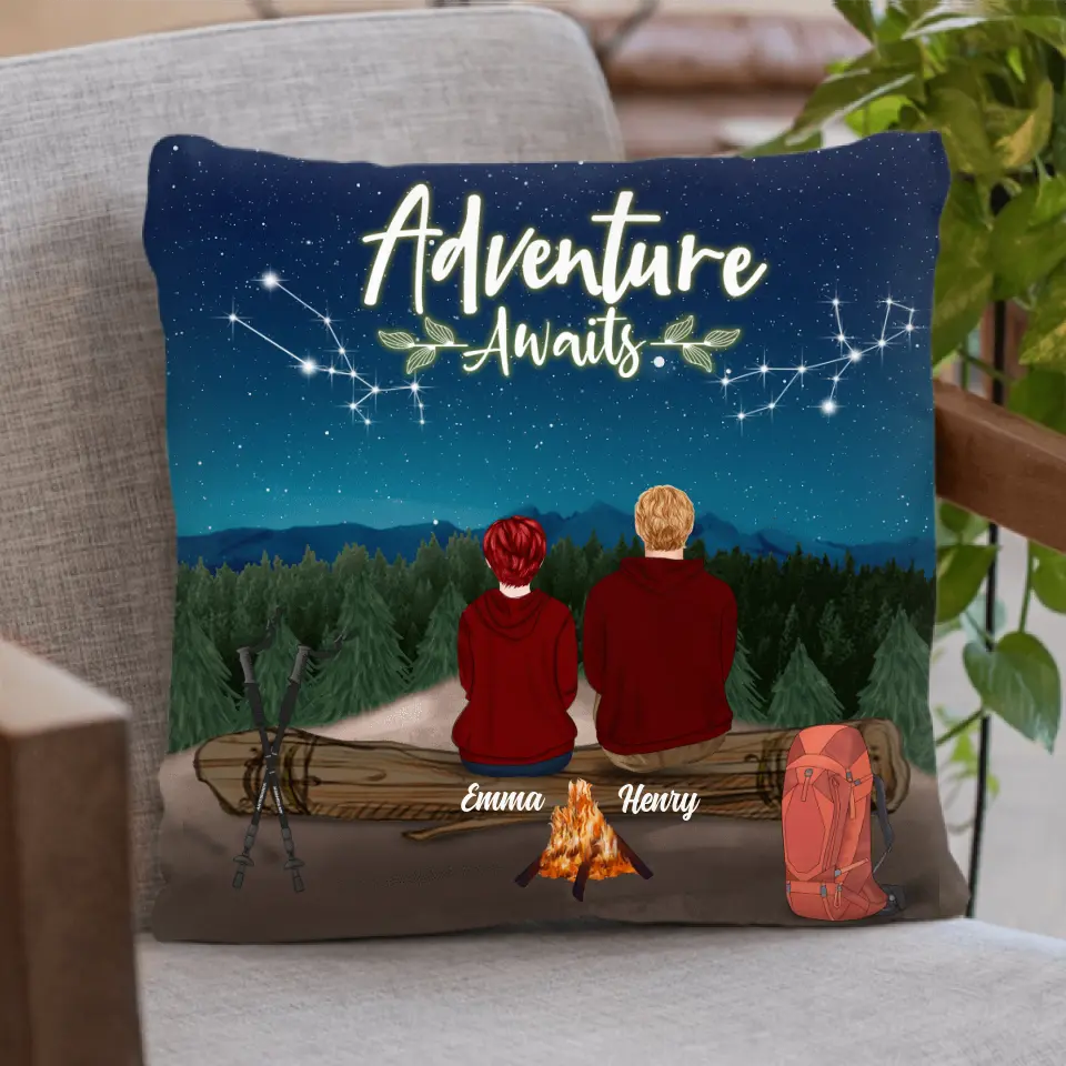 Personalized Adventure Together Couple Pillow Cover/Quilt/Fleece Blanket - Couple With Up to 6 Pets - Gift Idea For Couple - Adventure Awaits