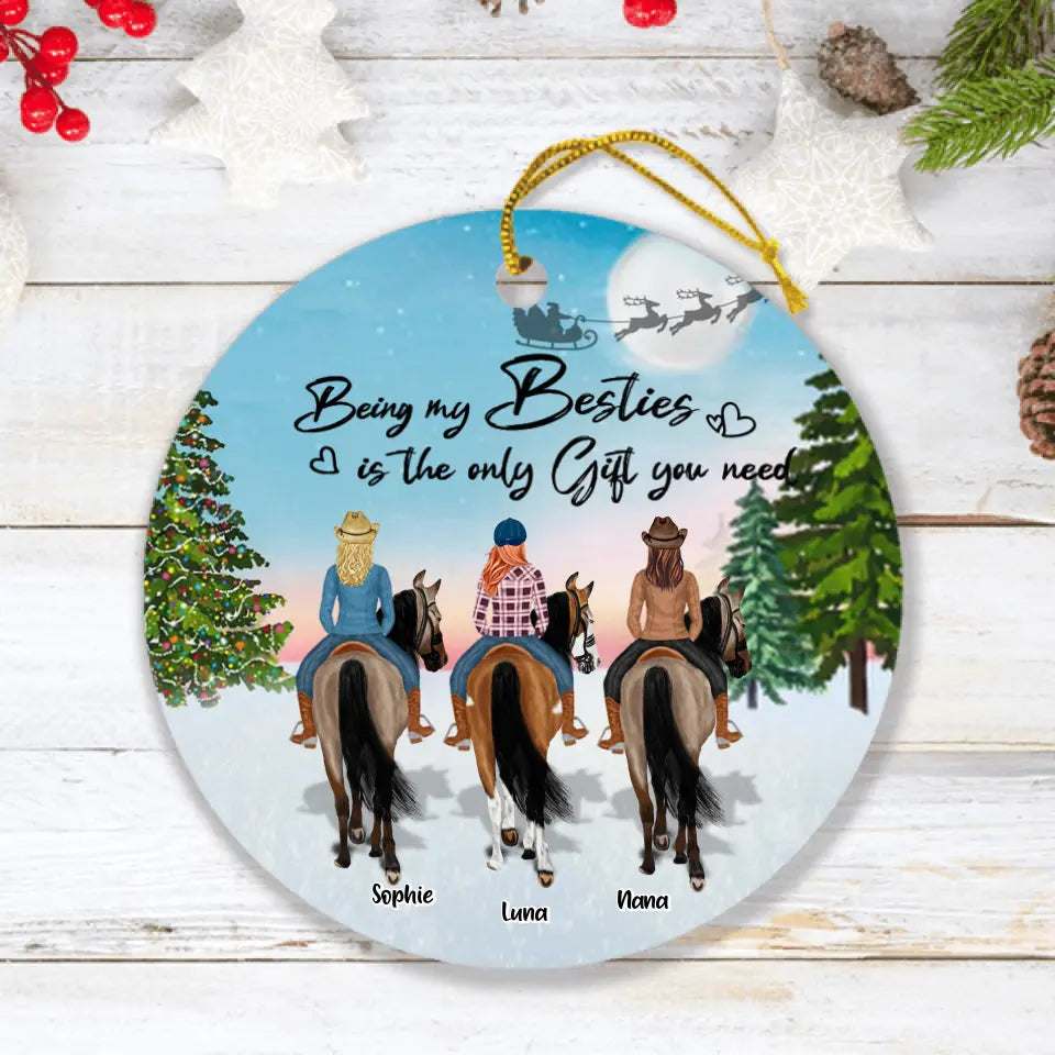 Personalized Besties Riding Horse Ornament - Up to 3 Besties - Best Gift For Friends - Thank God For Horses And Friends