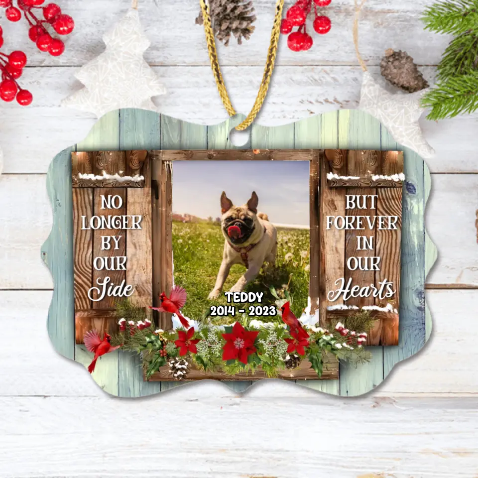 Personalized Memorial Pet Photo Rectangle Wooden Ornament - Christmas/Memorial Gift Idea for Pet Owners - No Longer By Our Side But Forever In Our Hearts