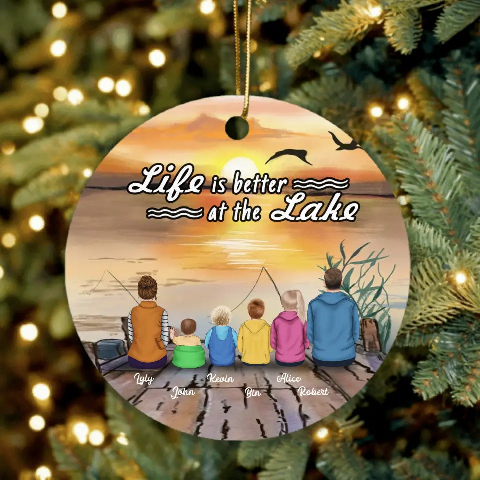 Personalized Fishing Ornaments - Parents with 4 Kids/Single Parent/Couple/Solo Man/Woman with Up to 3 Pets - Best Gift For Fishing Lovers