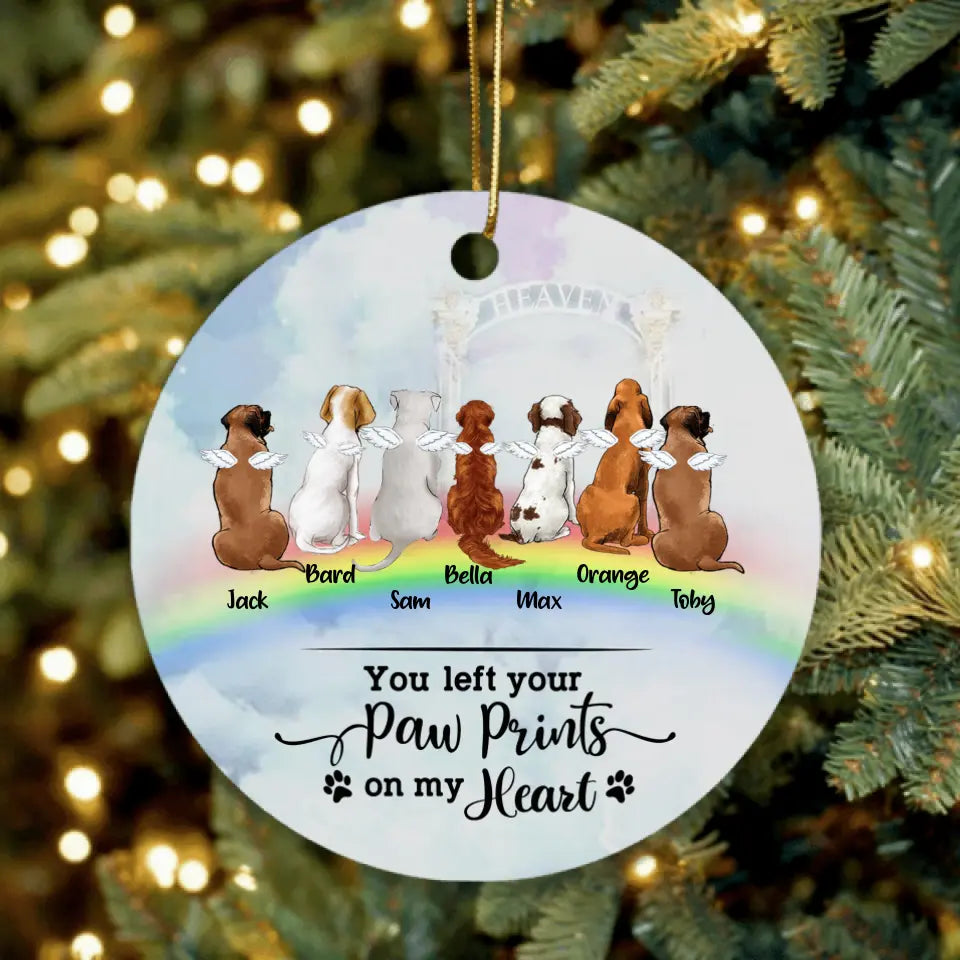 Personalized Memorial Pets Ornament - Up to 7 Pets - Memorial Gift For Dog Lovers/Cat Lovers - You Left Your Paw Prints On My Heart - AXSIO5