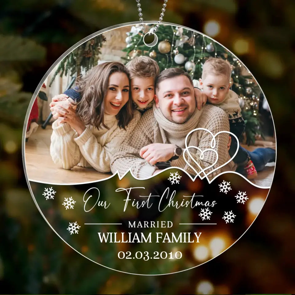Personalized Couple Photo Acrylic Ornament - Christmas Gift Idea for Couple/Family - Our First Christmas