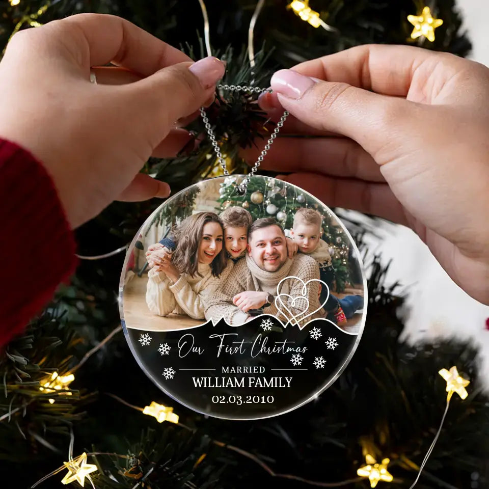 Personalized Couple Photo Acrylic Ornament - Christmas Gift Idea for Couple/Family - Our First Christmas