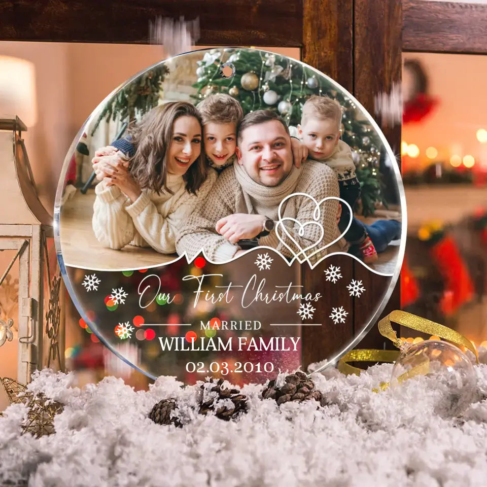 Personalized Couple Photo Acrylic Ornament - Christmas Gift Idea for Couple/Family - Our First Christmas