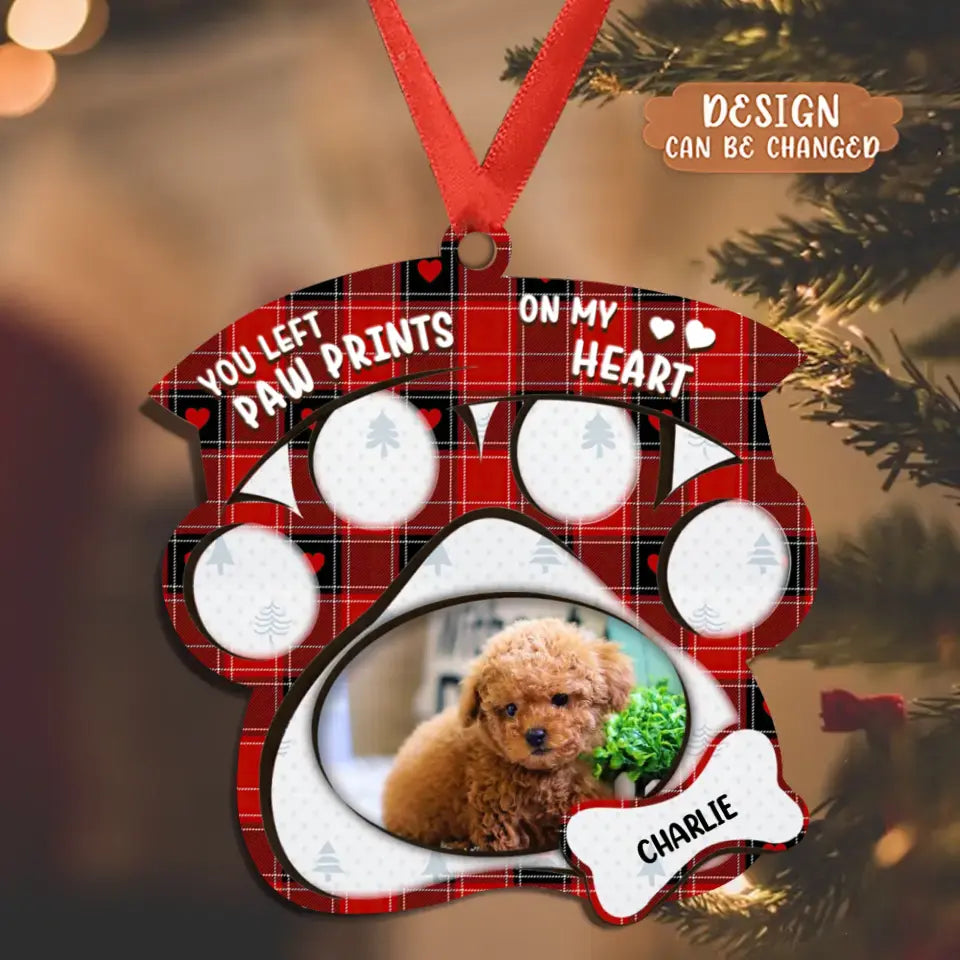 Personalized Memorial Wooden Ornament - Upload Pet Photo - You Left Paw Prints On My Heart