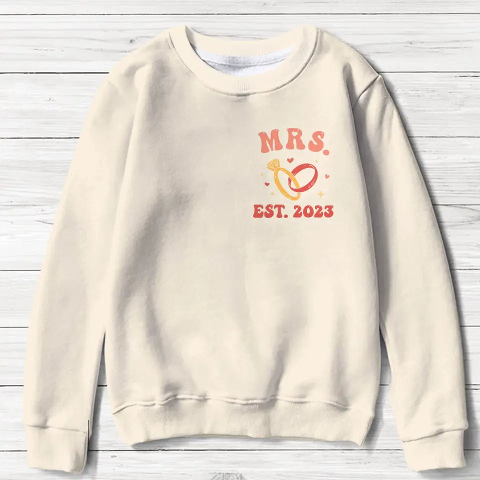 Personalized Bride Honey Moon AOP Sweater - Engagement Gift For Bride - Mrs Est. 2024