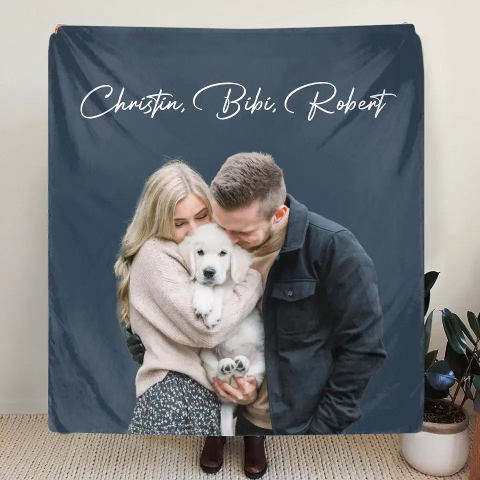 Personalized Photo Dog Mom Dad Quilt/Fleece Throw Blanket - Gift Idea For Family/Pet Lover