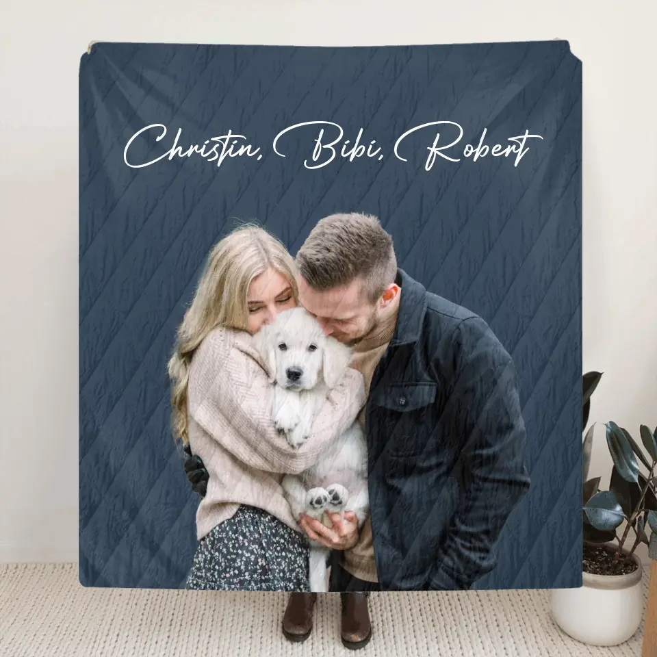 Personalized Photo Dog Mom Dad Quilt/Fleece Throw Blanket - Gift Idea For Family/Pet Lover