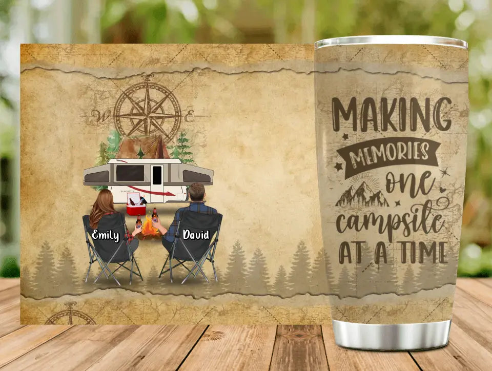 Personalized Camping Tumbler - Couple/Parents With Up to 3 Pets - Gift Idea For Couple/Camping Lover - Making Memories One Campsite At A Time