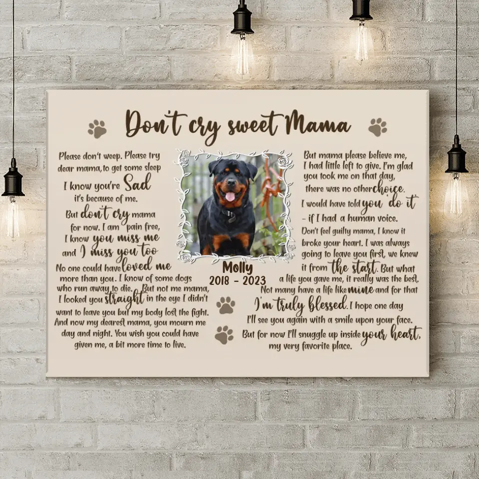 Personalized Dog Custom Photo Horizontal Canvas - Memorial Gift For Dog Mom - Don't Cry Sweet Mama