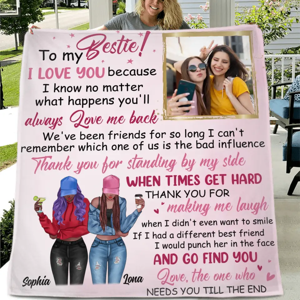 Personalized Best Friend Quilt/Fleece Throw Blanket - Upload Photo - Gift Idea For Besties - To My Bestie I Love You